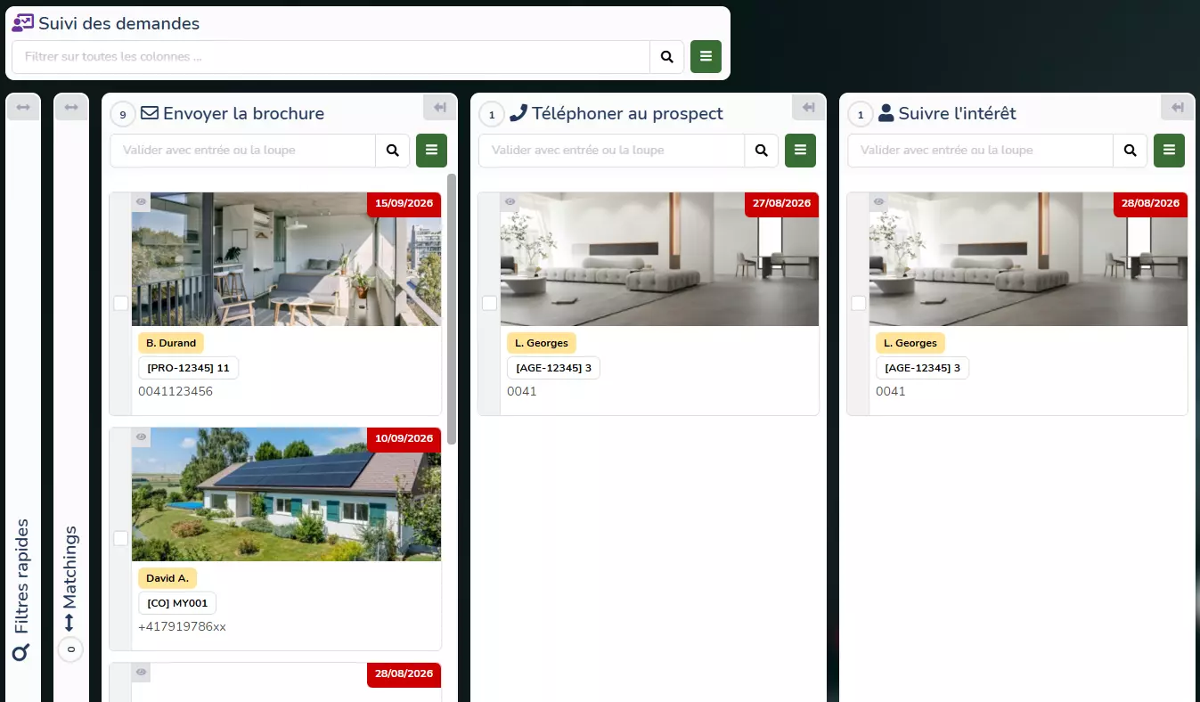 Suivi des demandes de Courtage immobilier