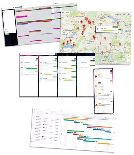Vues Gantt, Calendrier et Kanban du logiciel